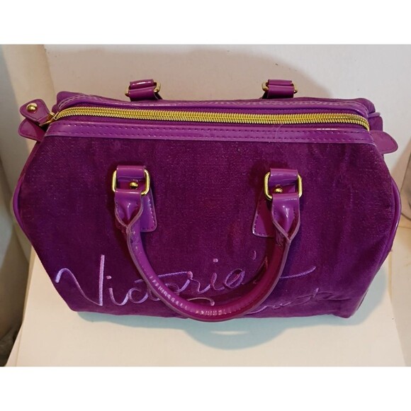 Victoria Secret Purple Velour Suede Like Handbag Y2K - Picture 2 of 10